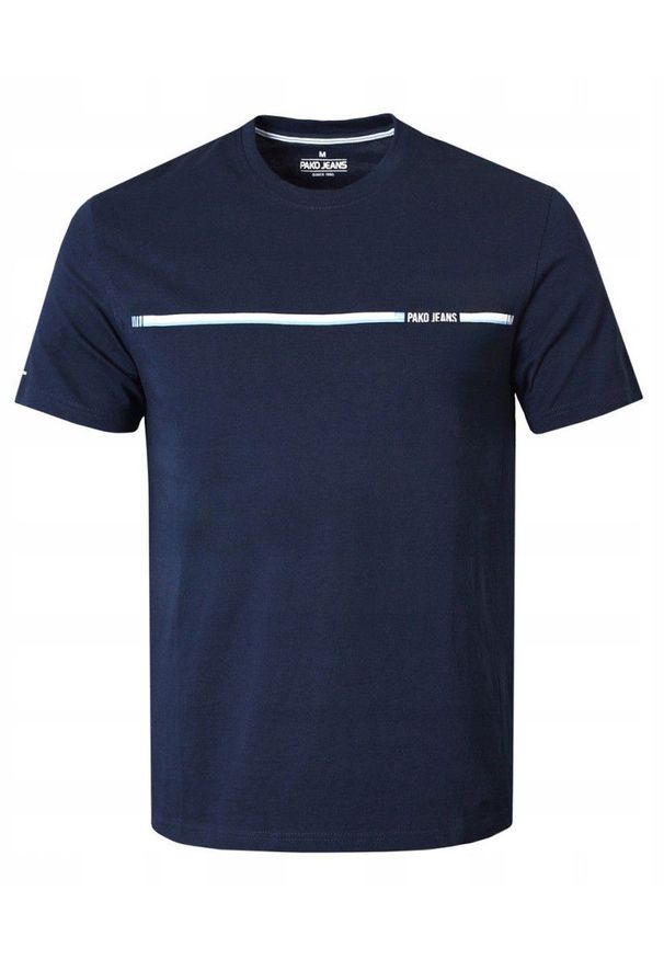 Klasyczny T-Shirt z Logo - Pako Jeans - Granatowy. Okazja: na co dzień. Kolor: niebieski. Materiał: bawełna. Wzór: nadruk. Styl: klasyczny