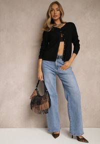 Renee - Czarny Rozpinany Kardigan z Wiskozą Parvanis. Okazja: na co dzień. Kolor: czarny. Materiał: wiskoza. Wzór: aplikacja. Styl: elegancki, casual #4