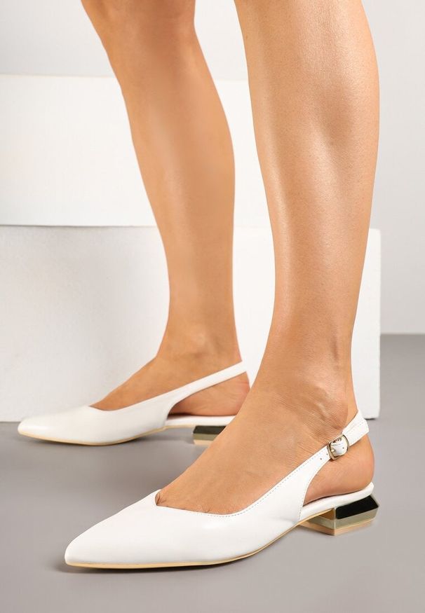 Renee - Białe Sandały Slingback Vices z Wkładką ze Skóry Naturalnej Galeresa. Okazja: na co dzień, do pracy, na spotkanie biznesowe. Zapięcie: pasek. Kolor: biały. Materiał: skóra. Obcas: na obcasie. Styl: biznesowy, casual, elegancki. Wysokość obcasa: niski