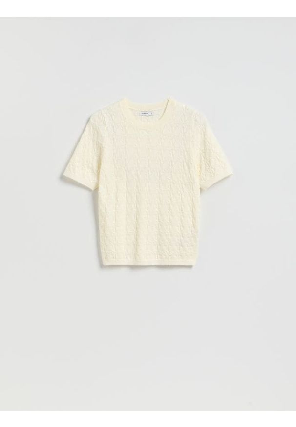 Reserved - Strukturalny sweter z wiskozą - złamana biel. Materiał: wiskoza