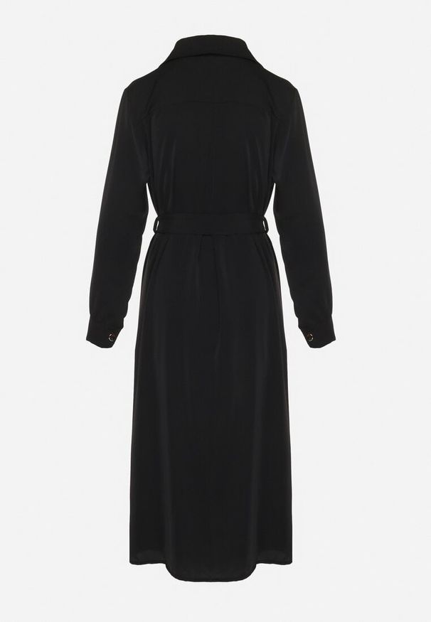 Born2be - Czarna Koszulowa Sukienka z Podpinanymi Rękawami i Dodatkowym Wiązanym Paskiem Ivandria. Okazja: na co dzień. Kolor: czarny. Typ sukienki: koszulowe. Styl: klasyczny, casual