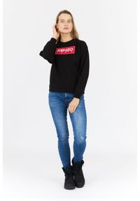 Kenzo - KENZO Czarna bluza damska z aplikacją z logo, Rozmiar M. Kolor: czarny. Wzór: aplikacja