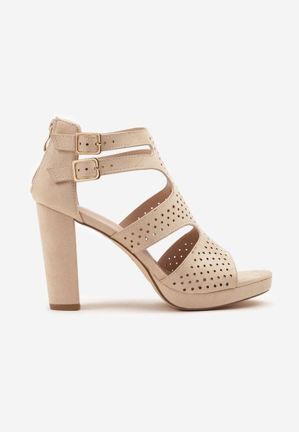 Born2be - Beżowe Sandały Vices na Obcasie z Perforacją i Wycięciami Firare. Okazja: na co dzień. Kolor: beżowy. Sezon: wiosna, lato. Obcas: na obcasie. Styl: klasyczny, casual, elegancki. Wysokość obcasa: średni