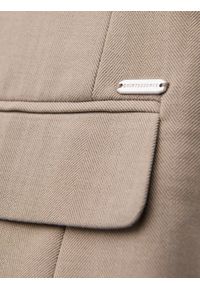 Ombre Clothing - Elegancka męska marynarka SLIM FIT z rayonem – beżowa V2 - Rozmiar: L. Kolor: beżowy. Materiał: tkanina, poliester, materiał. Wzór: ze splotem. Styl: elegancki #2
