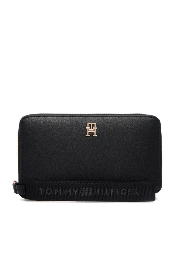 TOMMY HILFIGER - Tommy Hilfiger Torebka Th Logotape Compact Zip Around AW0AW18699 Czarny. Kolor: czarny. Materiał: skóra