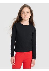 4f - 4F Longsleeve slim gładki dziewczęcy - czarny 134 (8-9 lat). Okazja: na co dzień. Kolor: czarny. Materiał: jersey, materiał, bawełna, elastan. Długość rękawa: długi rękaw. Długość: długie. Wzór: gładki. Sezon: lato. Styl: casual, klasyczny, sportowy #1
