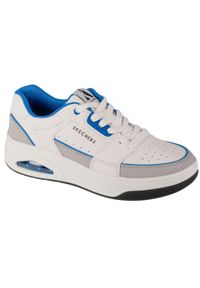 skechers - Męskie UNO COURT LOW-POST Sneakersy Biały/Niebieski. Kolor: biały, wielokolorowy, niebieski. Materiał: guma, materiał, skóra, poliester. Szerokość cholewki: normalna
