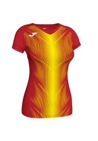 Koszulka z krótkim rękawem damska Joma Olympie. Typ kołnierza: dekolt w serek. Kolor: niebieski. Materiał: materiał. Długość rękawa: krótki rękaw. Długość: krótkie