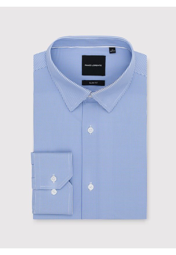 Pako Lorente - PAKO LORENTE – Niebieska dzianinowa koszula w pepitkę. Kolor: niebieski. Materiał: dzianina. Długość rękawa: długi rękaw. Długość: długie