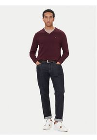 TOMMY HILFIGER - Tommy Hilfiger Sweter MW0MW28047 Bordowy Regular Fit. Kolor: czerwony. Materiał: bawełna #5