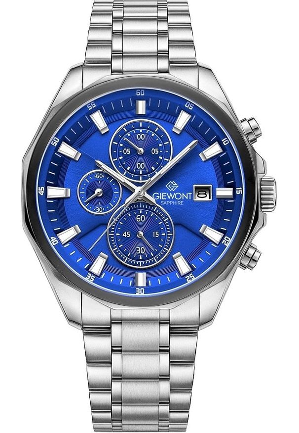 Zegarek Giewont Zegarek Męski Chronograph Sapphire Srebrny Niebieski GW7290-B3. Kolor: srebrny, niebieski, wielokolorowy