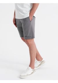 Ombre Clothing - Dopasowane męskie krótkie dresowe spodenki z nadrukami – szare V3 - Rozmiar: XL. Kolor: szary. Materiał: dresówka. Długość: krótkie. Wzór: nadruk. Styl: sportowy
