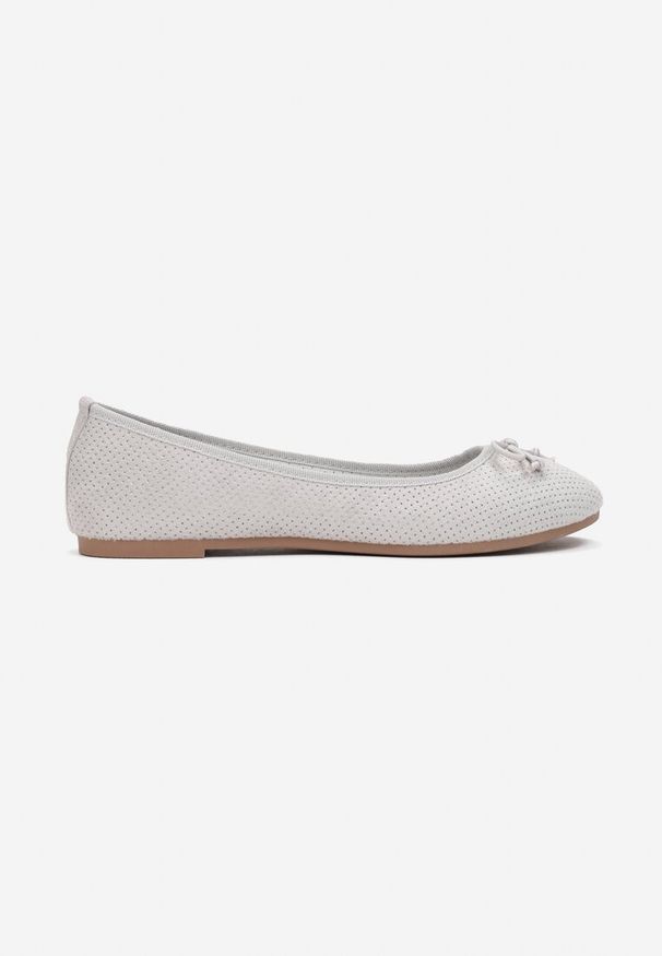 Renee - Szare Balerinki Sthugnaela. Okazja: na co dzień. Zapięcie: bez zapięcia. Kolor: szary. Wzór: aplikacja. Obcas: na płaskiej podeszwie. Styl: elegancki, casual