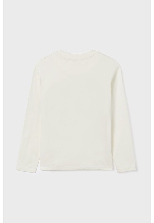 Mayoral longsleeve bawełniany dziecięcy kolor biały z nadrukiem. Okazja: na co dzień. Kolor: biały. Materiał: bawełna. Długość rękawa: długi rękaw. Wzór: nadruk. Styl: casual