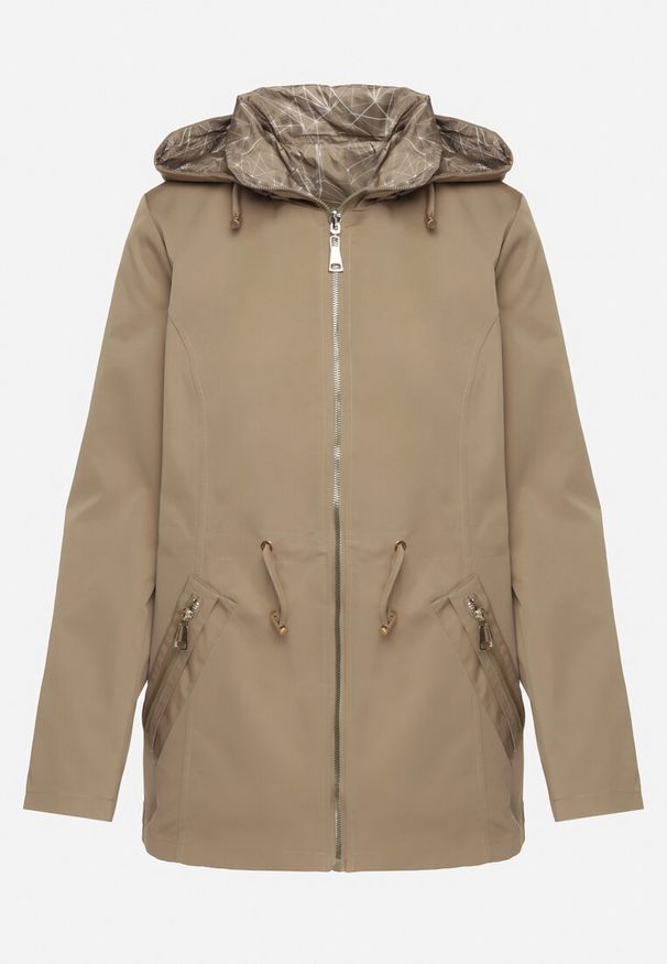 Born2be - Ciemnozielona Kurtka Parka Dwustronna z Odpinanym Kapturem Amoetta. Okazja: na co dzień. Kolor: zielony. Materiał: jeans. Wzór: gładki. Styl: elegancki, casual