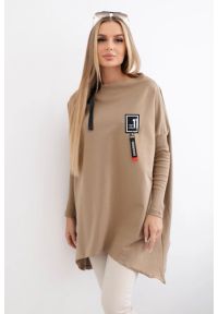 Inny - Bluza oversize z asymetrycznymi bokami camelowa. Materiał: elastan, prążkowany, materiał, bawełna. Długość: długie