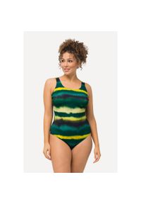 ULLA POPKEN - Damskie Kostium kąpielowy paski batikowe bez miękkich miseczek okrągły dekolt. Kolekcja: plus size. Kolor: zielony. Materiał: poliester, materiał, elastan. Wzór: paski #1