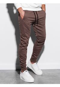 Ombre Clothing - Spodnie męskie dresowe joggery P867 - brązowe - XXL. Kolor: brązowy. Materiał: dresówka