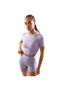 SIROKO - Damska koszulka treningowa crop top z krótkim rękawem Fitness Siroko Harmony. Kolor: fioletowy. Materiał: tkanina. Długość rękawa: krótki rękaw. Długość: krótkie. Sport: fitness