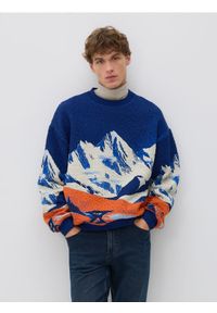 Reserved - Bluza z nadrukiem - granatowy. Kolor: niebieski. Materiał: dzianina, wiskoza. Wzór: nadruk #1