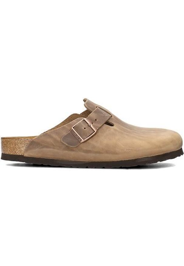 Klapki męskie Birkenstock Boston. Kolor: brązowy. Materiał: skóra. Styl: sportowy