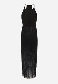 Born2be - Czarna Koktajlowa Sukienka na Ramiączkach Zdobiona Frędzlami Kelennea. Kolor: czarny. Długość rękawa: na ramiączkach. Wzór: aplikacja. Typ sukienki: dopasowane. Styl: wizytowy #7