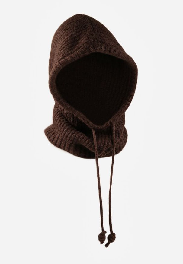 Renee - Brązowa Czapka Balaclava z Wełną i Ściągaczami Linobra. Kolor: brązowy. Materiał: wełna