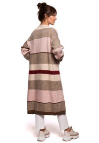 Polskie swetry - Długi sweter z w paski kolorowy kardigan z wełną bez zapięcia. Okazja: do pracy, na spacer, na co dzień. Materiał: wełna. Długość: długie. Wzór: paski, kolorowy. Styl: casual, elegancki #3