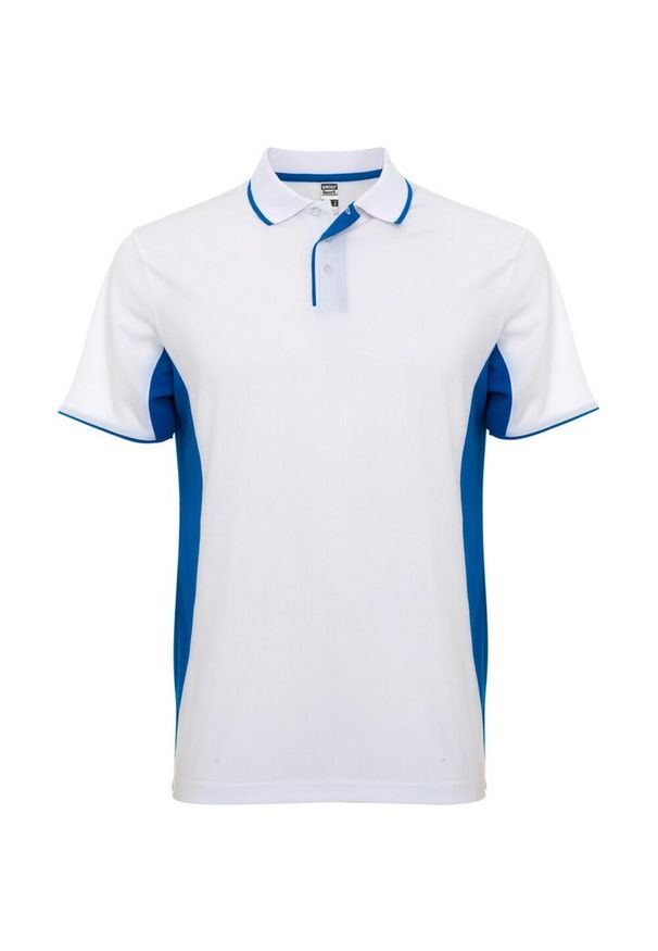 ROLY - Sportowa Koszulka Polo Z Krótkim Rękawem Dla Dorosłych Unisex Montmelo. Typ kołnierza: polo. Kolor: niebieski, wielokolorowy, biały. Długość rękawa: krótki rękaw. Długość: krótkie. Styl: sportowy