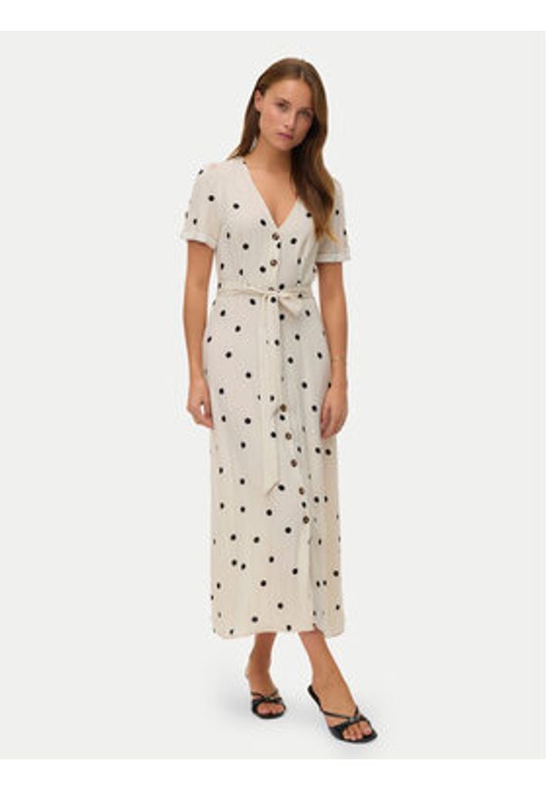 Vero Moda Sukienka koszulowa Joan 10343501 Beżowy Regular Fit. Kolor: beżowy. Materiał: wiskoza. Typ sukienki: koszulowe