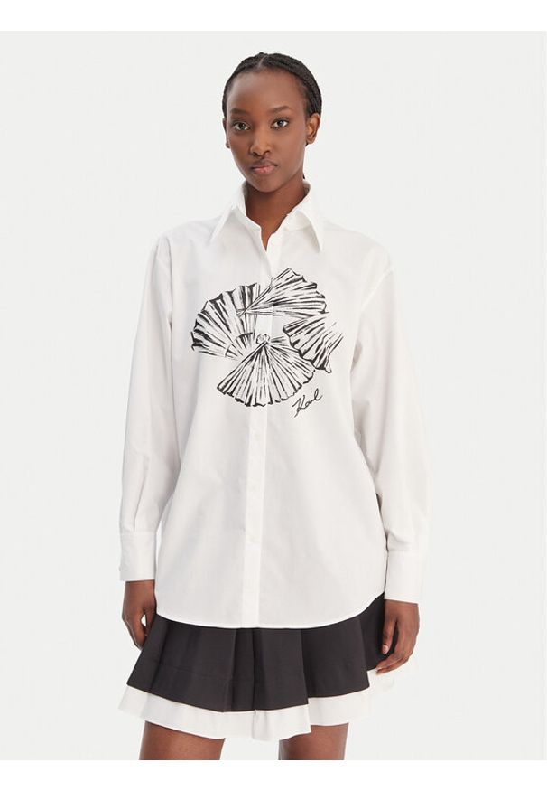 Karl Lagerfeld - KARL LAGERFELD Koszula B1W11002 Biały Relaxed Fit. Typ kołnierza: dekolt w karo. Kolor: biały. Materiał: bawełna