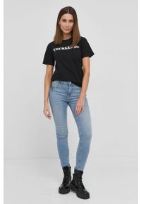 Trussardi Jeans - Trussardi T-shirt bawełniany kolor czarny. Okazja: na co dzień. Kolor: czarny. Materiał: bawełna. Wzór: nadruk. Styl: casual #2