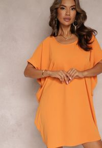Renee - Pomarańczowa Sukienka Mini o Fasonie Nietoperza z Okrągłym Dekoltem Maglia. Kolor: pomarańczowy. Długość rękawa: krótki rękaw. Długość: mini #5