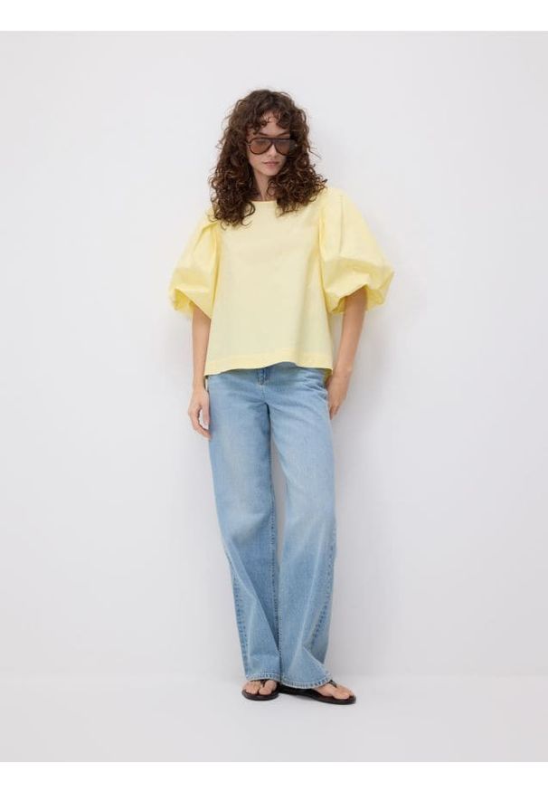 Reserved - Bawełniana bluzka - jasnożółty. Kolor: żółty. Materiał: bawełna