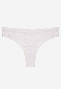 Renee - Białe Bawełniane Majtki Stringi z Koronką Ilwedana. Kolor: biały. Materiał: bawełna, koronka. Wzór: koronka #1