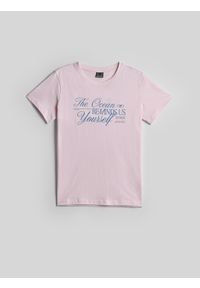 4f - 4F T-shirt regular z nadrukiem damski - różowy M. Okazja: na co dzień, na spacer, do pracy. Kolor: różowy. Materiał: materiał, bawełna. Wzór: nadruk. Styl: casual #1