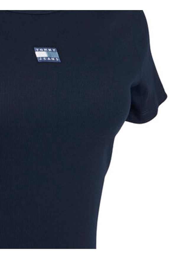 Tommy Jeans T-Shirt Badge DW0DW17881 Granatowy Slim Fit. Kolor: niebieski. Materiał: bawełna