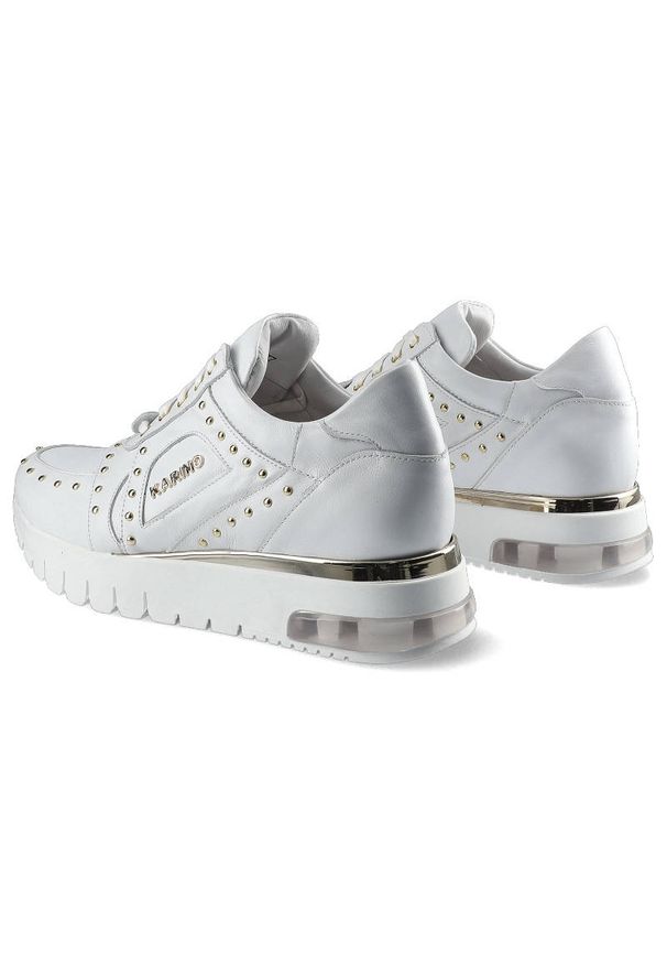 Białe Sneakersy Karino Damskie Skórzane Półbuty. Okazja: na co dzień. Kolor: biały. Materiał: skóra. Szerokość cholewki: normalna. Obcas: na platformie. Styl: sportowy, casual