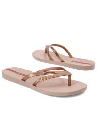 Różowe Japonki Ipanema Letnie Obuwie Damskie. Okazja: na co dzień, na plażę, na spacer. Kolor: różowy. Materiał: materiał. Wzór: paski. Sezon: lato. Styl: casual, elegancki #5