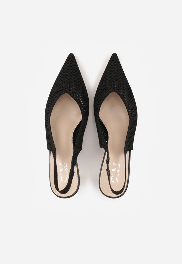 Renee - Czarne Sandały Slingback z Ażurową Cholewką i Szpiczastym Noskiem Beethovia. Okazja: na ślub cywilny, na wesele, na imprezę. Nosek buta: szpiczasty. Kolor: czarny. Materiał: jeans. Szerokość cholewki: normalna. Wzór: ażurowy. Styl: wizytowy