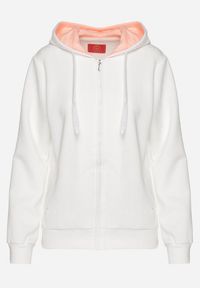 Born2be - Biała Rozpinana Bluza z Bawełną Kapturem i Tłoczonym Wzorem Arsenia. Kolor: biały. Materiał: bawełna #7