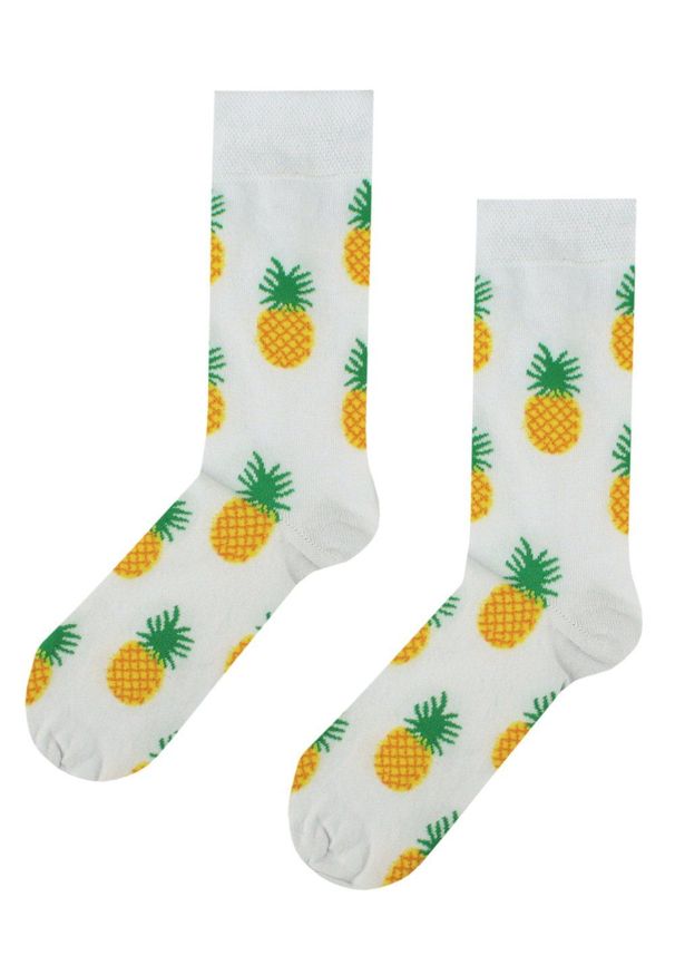 His Story - Skarpetki Bawełniane - Tematyczne - Białe w Ananasy. Kolor: wielokolorowy. Materiał: elastan, bawełna, poliamid