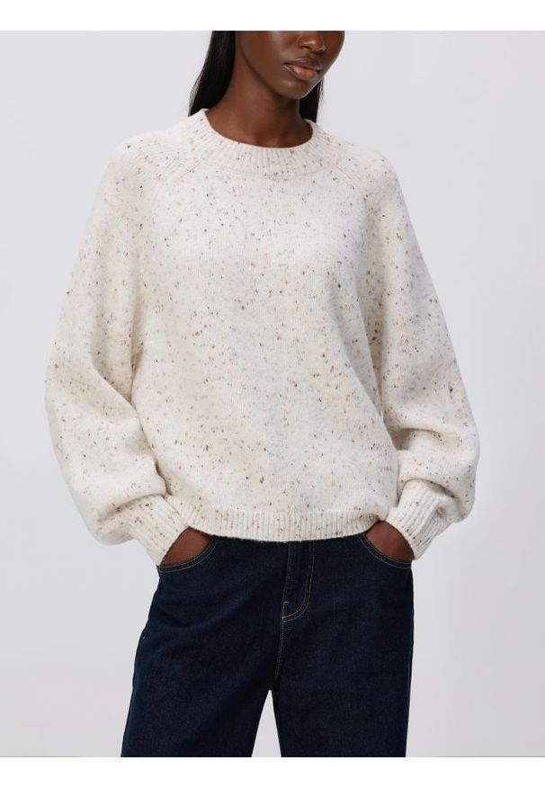 Reserved - Wzorzysty sweter - złamana biel. Materiał: dzianina, wełna
