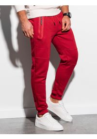 Ombre Clothing - Spodnie męskie dresowe joggery P902 - czerwone - XXL. Kolor: czerwony. Materiał: dresówka. Wzór: nadruk. Styl: sportowy