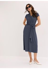 bonprix - Sukienka midi z mieszanki wiskozy. Kolor: niebieski. Materiał: wiskoza, jersey. Typ sukienki: kopertowe. Długość: midi #2