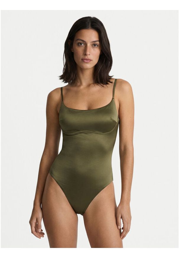 Calvin Klein Swimwear Strój kąpielowy LV00Q61120 Khaki. Kolor: brązowy. Materiał: syntetyk