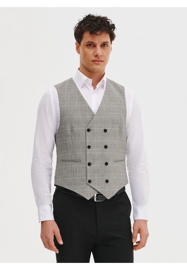 Pako Lorente - PAKO LORENTE – Dwurzędowa kamizelka w kratę. Materiał: poliester, elastan, wiskoza. Styl: elegancki, młodzieżowy