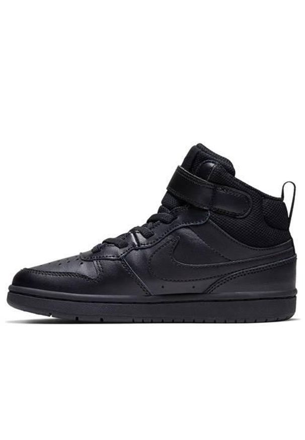 Buty do chodzenia dla dzieci Nike Court Borough Mid 2. Zapięcie: rzepy. Kolor: wielokolorowy, czarny. Materiał: materiał, syntetyk, tkanina. Szerokość cholewki: normalna. Model: Nike Court. Sport: turystyka piesza