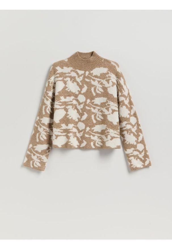 Reserved - Wzorzysty sweter z półgolfem - wielobarwny. Materiał: wełna, dzianina