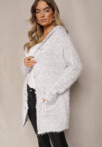 Renee - Szary Zapinany Kardigan z Kapturem i Kieszeniami Naustinas. Okazja: na co dzień. Typ kołnierza: kaptur. Kolor: szary. Materiał: jeans. Styl: casual